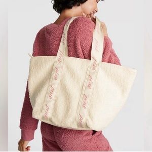 PINK Victoria’s Secret Cozy Plush Cream Tote Bag OS NWT